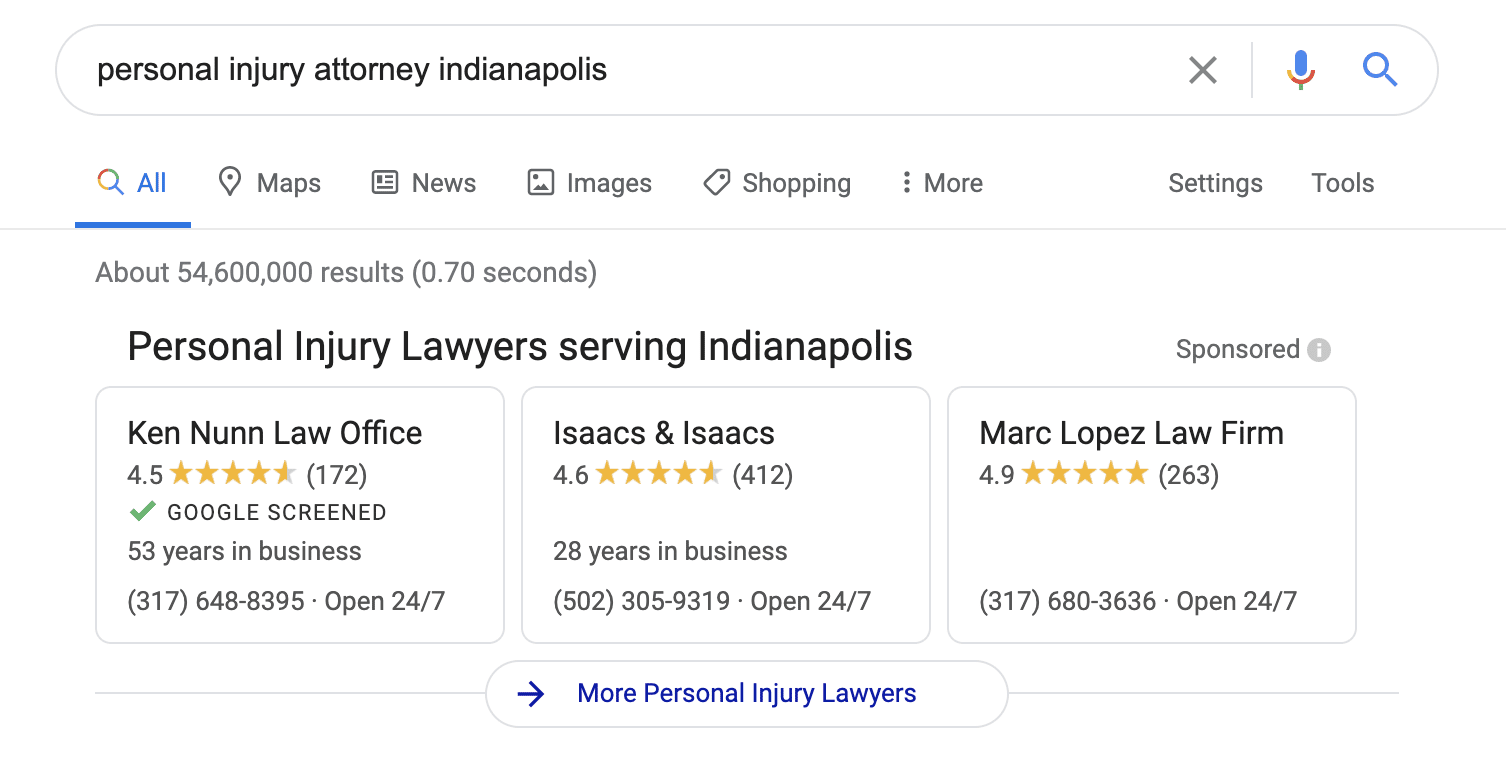 local service ad for personal injury lawyer in Indianapolis