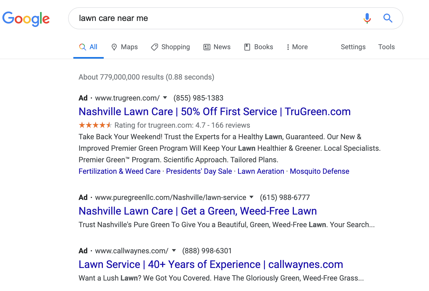 Local Search Result for "Lawn Care Near Me"